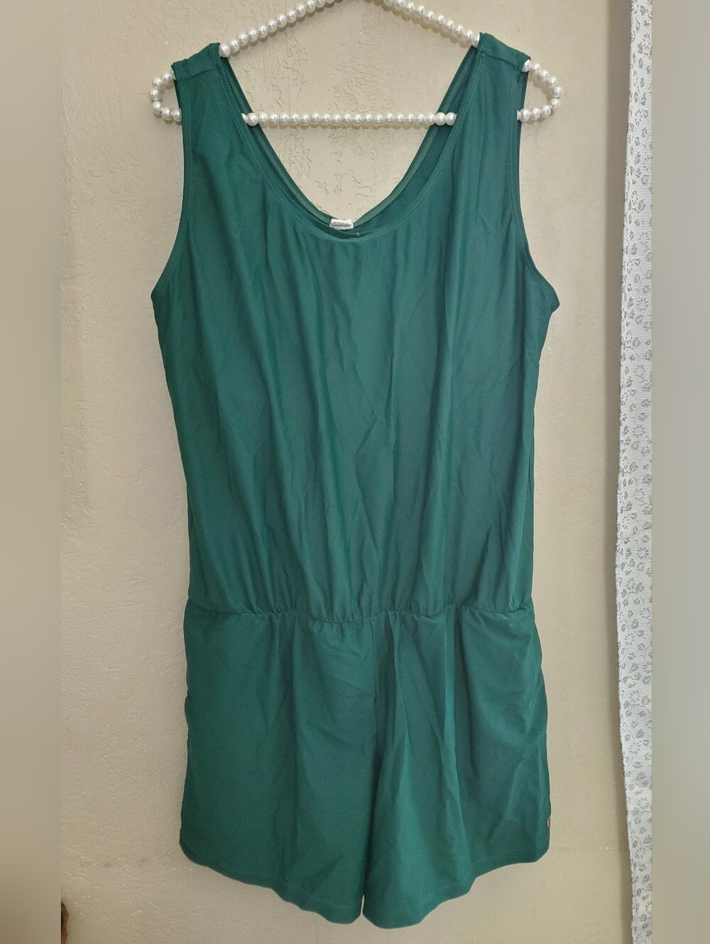 Green Sleeveless Scoop Neck Swim/Sport Romper